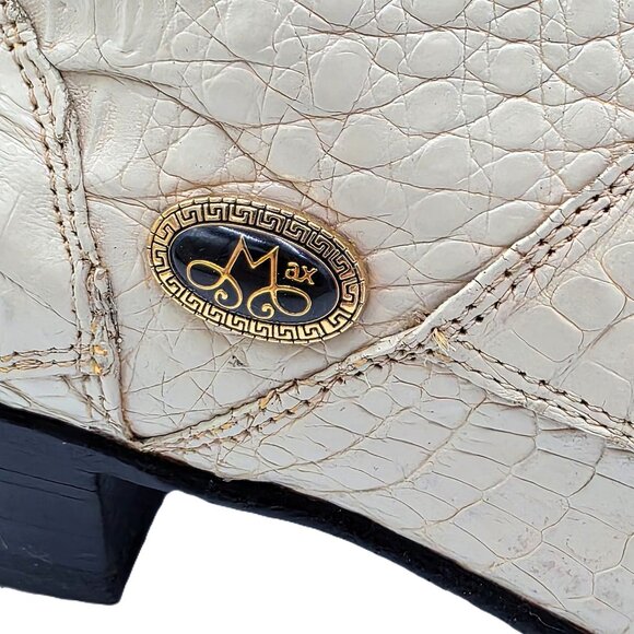 Max Leather Exotic Hornback Crocodile Cream Dress Boots Men 11 Handmade USA Shoe - Picture 11 of 16